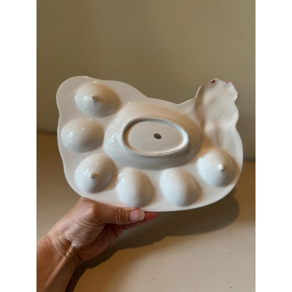 Vintage Chicken Deviled Egg Plate Shamrocks | Egg Platter | Retro St. Patrick's